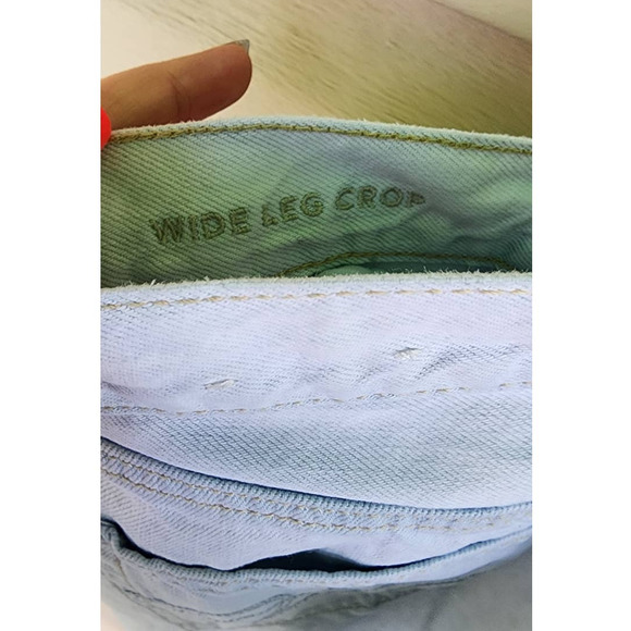 American Eagle Light Was Wide Leg Crop Jeans With Raw Frayed Hemline Size 4 - Picture 8 of 9